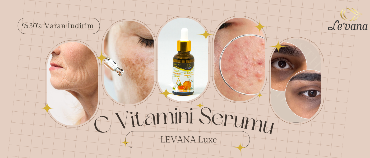 LEVANA Vitamin C serumu, cilt tonunu aydınlatır ve leke görünümünü azaltır, doğal ve kimyasalsızdır.