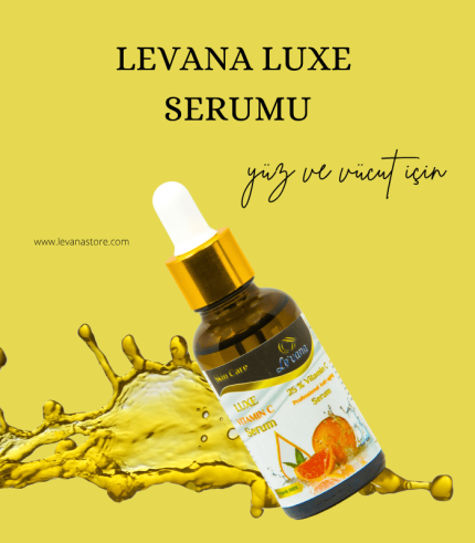 Levana Luxe C Vitaminli Serum şişesi – yüz ve vücut için aydınlatıcı ve nemlendirici bakım serumu